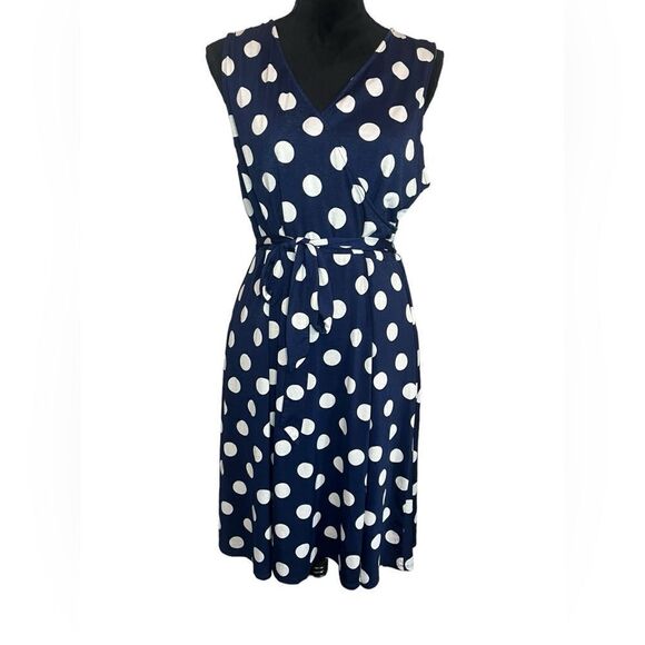 41 HAWTHORNE NAVY POLKA DOT SLEEVELESS FAUX WRAP DRESS WOMENS SIZE XL - Picture 5 of 14